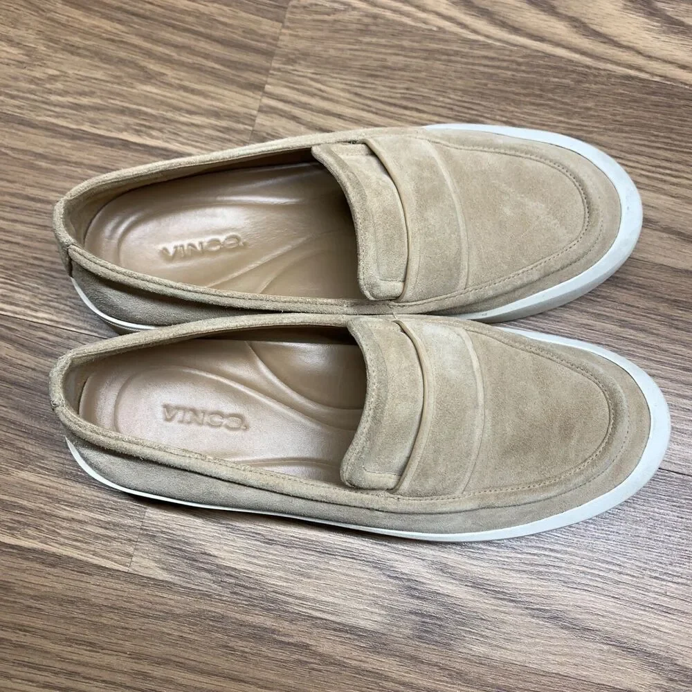 Vince Women's Dune Beige Tan Ghita Suede Slip-On Platform Loafer Shoes Size 7‎